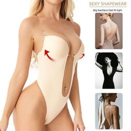 thongs clear straps Canada - Deep V-neck Body Shaper Women B Backless U Plunge Thong Shapers Bodysuit Shapewear Trainer Clear Strap Padded Push Up Corset