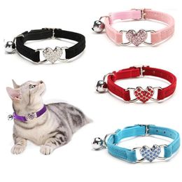 Cat Collars & Leads Heart Charm And Bell Collar Safety Elastic Adjustable With Soft Velvet Material 8 Colors Pet Product Small Dog