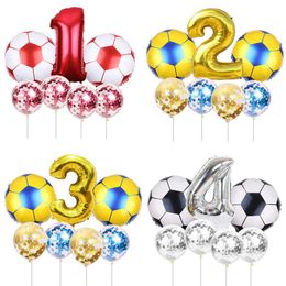 Party Decoration 7pcs Football Soccer Theme Balloons 12'' Silver Confetti Latex Helium Balloon Sport Meet Boy 3 4 5 6 Year Birthday