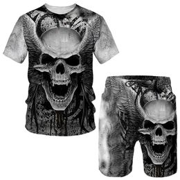 Punk Skull 3D Printed Oversize T shirt Shorts Sets Men s Sportswear Tracksuit Gothic Graphic Tee Tops Summer Clothing Suit 220621