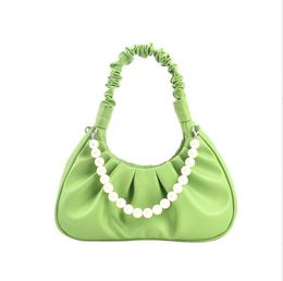 Women Chain Shoulder Bags Designer Purple Folds Cloud Underarm Prom Pearl Totes Lady Crossbody Bags Leather Messenger Handbags