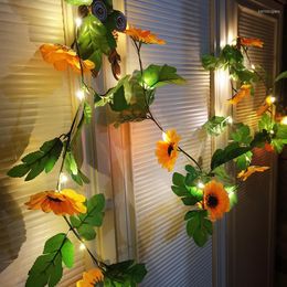 Strings LED 2m 20LED Sunflower Vines Fairy Lights String Light Artificial Flower Christmas Home Decoration Garland Lamp Battery OperatedLED