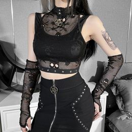 Women's Tanks 2023 Gothic Women Crop Top Skeleton Printed Black Corset Tops Sexy Aesthetic Grunge Fairy Core 90s Camisole Y2K Clothes