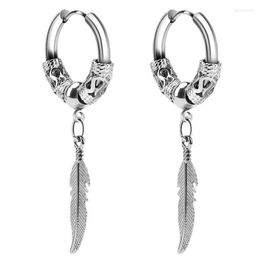 Hoop & Huggie Leaf Feather Charm Earrings For Men Women Stainless Steel Fashion Silver Colour Jewellery Gifts Odet22