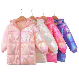 New Winter Mid-Length Down Jacket For Baby Girls Colourful Candy-Colored Hoodie For Girls Stylish Thick Warm Jacket J220718