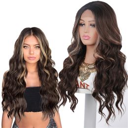 Body Wave Straight Highlight Lace Front Wig Pre Plucked Honey Blonde Coloured Heat Resistant Hair Wigs