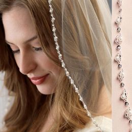 Headpieces V136 Bride Veil Long Shiny Wedding Crystal Rhinestone Edge Bridal 1 Tier Confetti With Clear CrystalHeadpieces