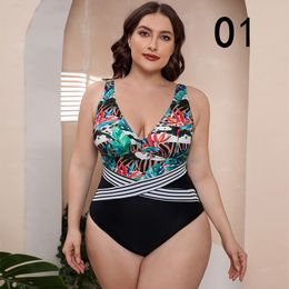 Womens Plus Size Swimwear fashion swimsuit swimwear beachwear Siamese Multi-color one-piece printing ripple no Bra underwire support summer swimsuits bikinis