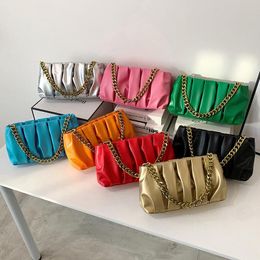 Evening Bags INS Women Foldout Party Clutches Brand Designer Chain Shoulder Ladies Handbags Gold Silver Blue Axillary BagsEvening