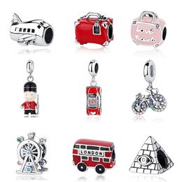 925 Sterling Silver Dangle Charm Travel London Bus Motorcycle Suitcase Bead Fit Pandora Charms Bracelet DIY Jewelry Accessories