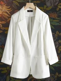 Women's Suits & Blazers White Women Blazer One Button Packets 3/4 Sleeve Female Jacket Office Ladies Summer Autumn Thin Coat Fashion Suit 20
