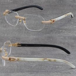 New Metal Micro-paved Diamond Set Frames Rimless Eyewear Black Mix White Buffalo Horn Glasses Men Women with C Decoration Rocks Wire 18K gold Frame Unisex Eyeglasses