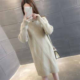 Women's Sweater Fashion Winter New High Collar Sweater Female Loose Thick Long Paragraph Bottoming Knit Sweater Dress 201110