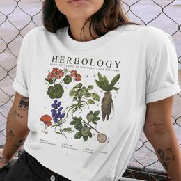 Casual Ladies Basic O-collar Herbology Plants Print Tops Women T-shirt Short Sleeved Girl Drop Ship