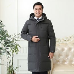 -30 Degree Middle-aged Men Winter Down Coat For Father Plus Size 4XL Long White Duck Down Jacket Men Hooded Loose Down Parka Men 201210