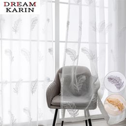 DK Embroidered Feather White Sheer curtain for Living Room Bedroom Voile Tulle curtain for Window Finished Drapes Panels 220525
