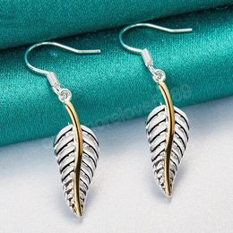 925 Sterling Silver Feather Dangle Earrings Charm Women Jewellery Fashion Wedding Engagement Party Gift