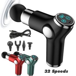 32 Speeds Mini LCD Deep Tissue Percussion Muscle Gun for Pain Relief Back Body Relaxation Fitness Massager 220630