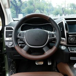 For Haval H9 2022 Black Brown Leather DIY Steering Wheel Cover Hand Sewn Handle Cover Leather Interior