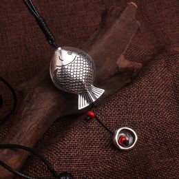 Pendant Necklaces Ethnic Fat Fish Jewellery National Vintage Metal Pendants Tibetan Silver Necklace Fashion Handmade Leather Rope NecklacePend