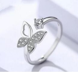 Cubic Zircon Crystal Butterfly Ring For Women Platinum Plated Wedding Rings Jewellery Open Adjustable Finger Ring Giris Gift