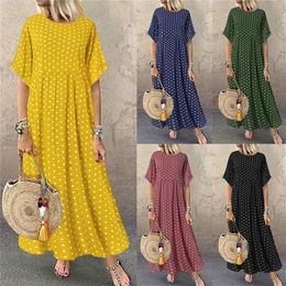 Vintage Maxi Dress Women Spring Summer Half Sleeve Buttons Printed Long Dresses Plus Size Casual Loose Big Swing Dress Robe 5XL 220527