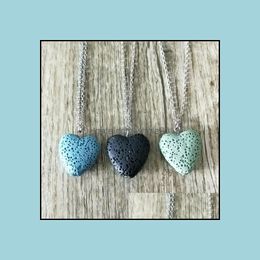 Pendant Necklaces Pendants Jewellery Fashion Sier Colour Heart Love Lava Stone Necklace Volcanic Rock Aromatherapy Essentia Dhdok