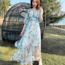 Party Dresses Summer 2022 Runway Elegant Maxi Boho Vintage Korean Fairy Casual Tropical Beach Vacation Vestidos Women Long Floral DressParty