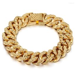 Link Chain 14mm Hammered Cuban Bracelet Yellow Gold Bracelets For Women Mens 20cm Fashion Jewellery Gifts Party HGB376 Trum22