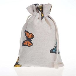 bags giveaways Canada - 3 Sizes Christmas Gift Wrap Butterfly Burlap Drawstring Bags for Rustic Wedding Party Favors Giveaways Supplies Reusable Linen Ba251n