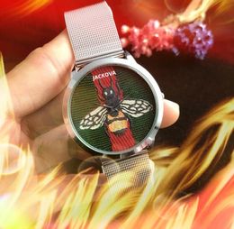Popuar Mens BEE Wristwatch 40mm Quartz Movement Male Time Clock Watch men stainless steel mesh belt skeleton top watch