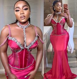 Arabic Plus Size Aso Ebi Stylish Mermaid Sexy Prom Dresses Beaded Crystals Evening Formal Party Second Reception Birthday Engagement Gowns Dress ZJ