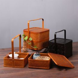 Janpen Style Take Out Bamboo Container For Tea Set Nuts Fruit Lunch Picnic Gift Box For Mooncake Dessert Bamboo Box 201015