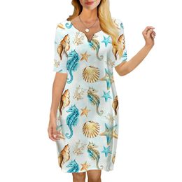 Women Dress Sea Shell 3D Printed VNeck Loose Casual Short Sleeve Shift Dress for Female Dresses Dress Summer 220616