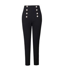 Hot Selling Popular Style Elegant Women Solid Color Black & White Buttons Slim Penci Pants All-match Ankle-Length Capris 201112