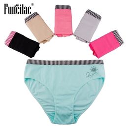 FUNCILAC Womens Underwear Plus Size Briefs Solid Female Knickers Briefs For Women Cotton Fashion Girls Cosy Panties 5PcsLot 201112