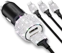 Dual USB Car Charger Bling Bling Handmade Rhinestones Crystal Car Decorations for Fast Charging Car Decors for Android Phone