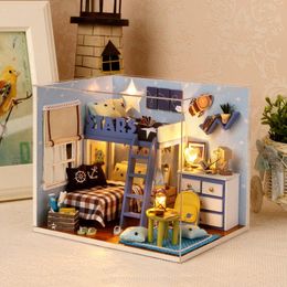 Decorative Objects & Figurines Assembled DIY Children House LED Music Box Delicate Miniature With Dust Cover Model Toy Birthday GiftDecorati