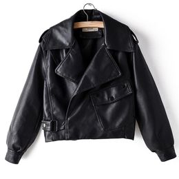 Fitaylor Autumn Women Faux Leather Jacket Pu Motorcycle Biker Red Coat Turndown Collar Loose Streetwear Black Punk Outerwear 201214