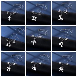 12 stellar assemblage stainless steel necklace earring set popular Aries Gemini symbol pendant personal Jewellery for women men