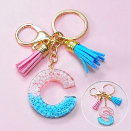 Blue Tassel Keychain 26 English Letter Pendant Charms For Women Car Bags Gift Tassel Key Rings Handbag Ornaments Accessories