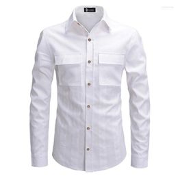 Men's Long Sleeve Shirt With Large Pockets Decorated Unique Cut And Paste Cloth Overalls For Casual Shirts Eldd22