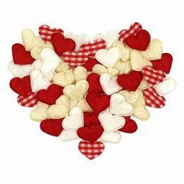 Wrinkled Sponge Heart Wedding Holiday Decoration Color-changing Fabric Pressed Peach Heart Red and White Plaid 50 PCS 1222804