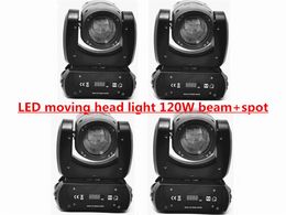 4pcs Cabeça em movimento 120W Padrão de feixe Movin Head com 8 prisma rotativo super brilhante DMX Sound ativado perfeito para o estágio