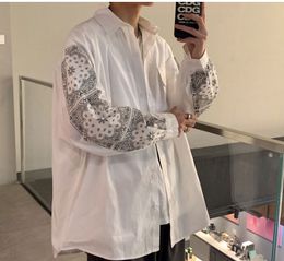 Men Paisley Print Long Sleeve Shirts Hip Hop Spring Mens Striped Korean White Vintage Shirt Male Designer Oversized Button Up Harajuku Blouse