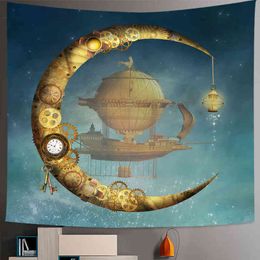 Tapestry Steampunk Gear Moon Lamp Boot Tapestry Hippie Wall Hanging Black Villa