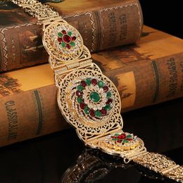 Belts Moroccan Style Women's Robe Belt Gold Red Green Rhinestone National Wedding Dress Metal Waist Chain Arabian Body JewelryBelts