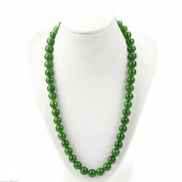 Long 22" Natural 8mm Green Jade Round Gemstone Beads Necklace