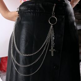 Keychains Punk Silver Color Alloy Pants Waist Chain Unisex Cross Padlock Ring Wallet Keychain Jeans Hip-hop Trendy Accessories Enek22