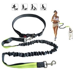 Pet Nylon Running Dog Leash Adjustable Waist Belt Pet Products Dogs Harness Collar Reflective Pet Leash Walking Jogging Hiking 201101